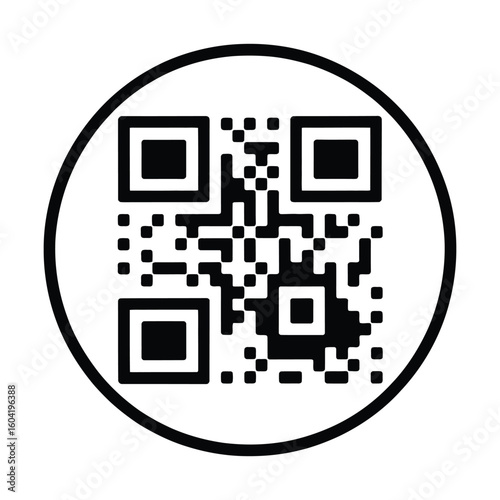 Circular QR Code with Gradient Silhouette, Vector, Illustration, Outline, Line Art, Icon, White Background.