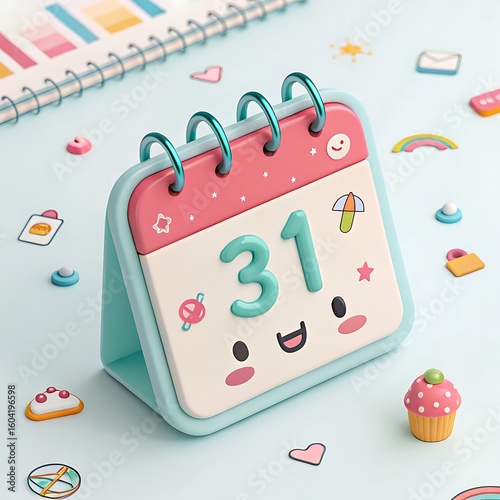 Cute Desk Calendar Pastel Pink  Blue Monthly Planner