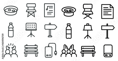 Creative theater outline icons set – flat, line, drama and performance symbols