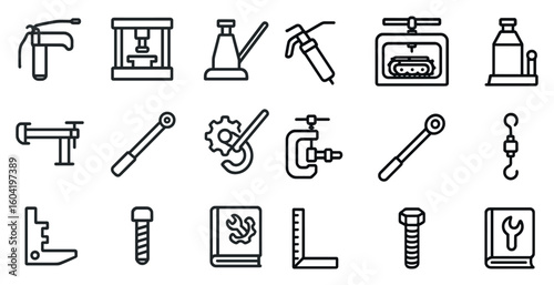 Wallpaper Mural Automotive tool line icons set – flat, outline, mechanic equipment symbols Torontodigital.ca