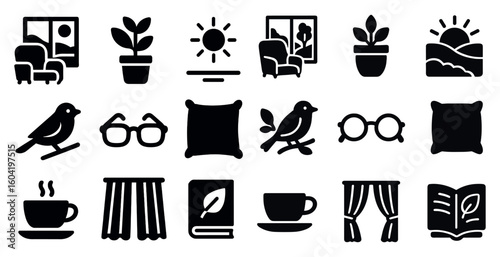 Home and garden solid icons set – filled, decor, lifestyle symbols