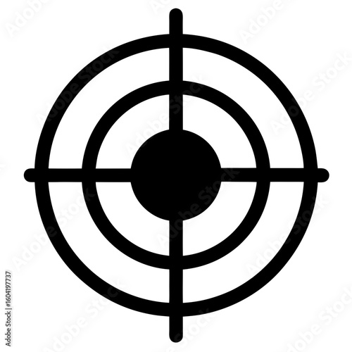 A simple black and white graphic showing a target with crosshairs