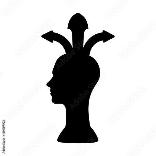 Head with Multiple Directions, representing decision making, thought processes and choices