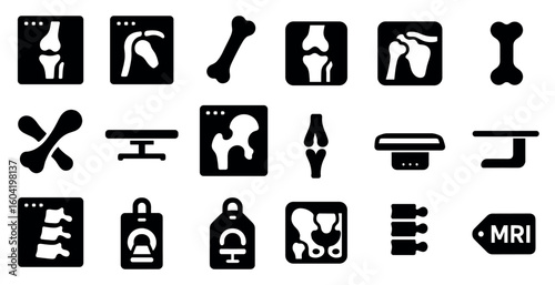 Orthopedic and radiology solid icons set – filled, anatomy, medical imaging symbols