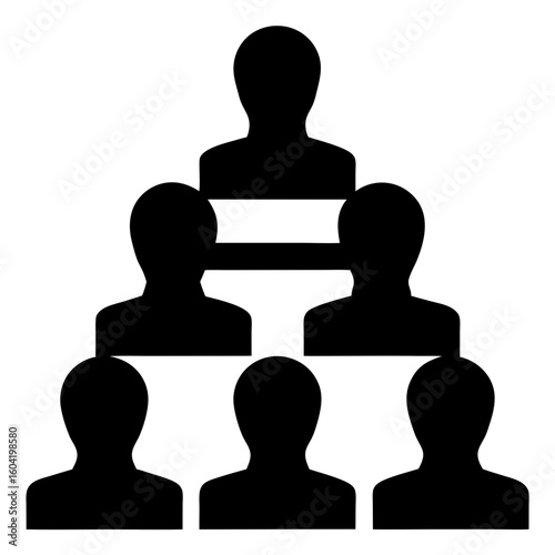 Hierarchical team structure represented by interconnected person icons in pyramid shape