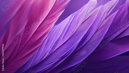 Abstract, vibrant, close-up of flowing, vibrant magenta and purple feather-like shapes