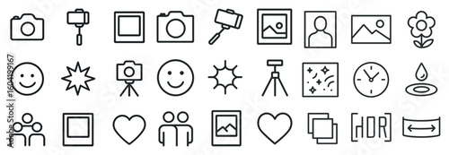 Photography and camera outline icons set – linear, snapshot, imaging tools
