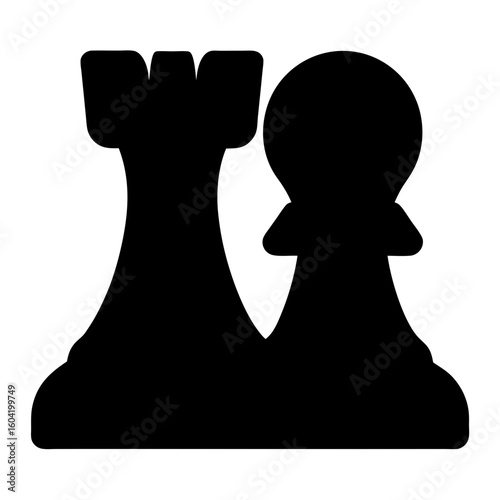 Chess Pieces in Black Silhouette A Rook and Pawn United as a Single Form