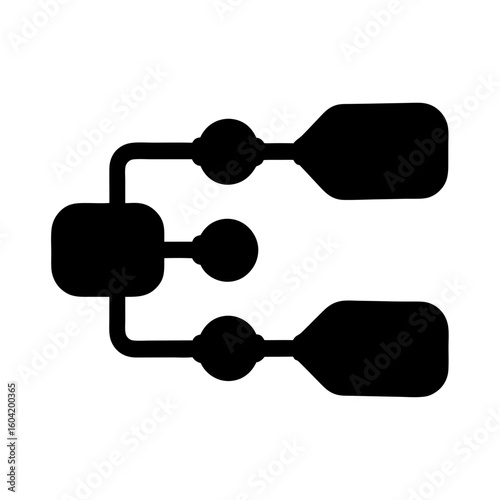 Network distribution diagram with one input and three outputs in solid black