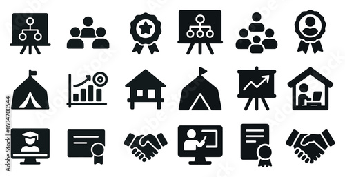 Corporate and business outline icons set – linear, office, professional symbols