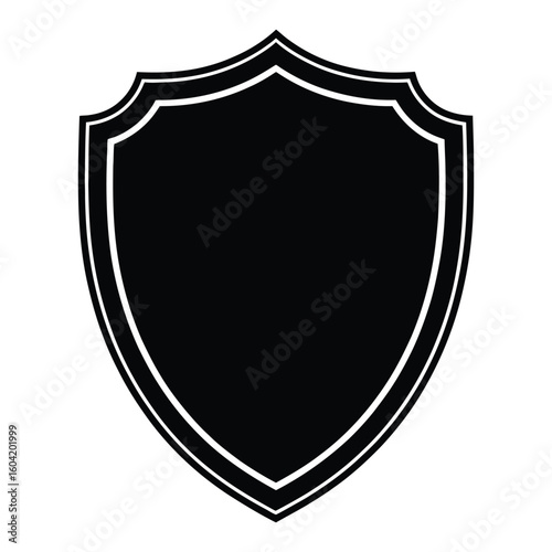 Embossed Leather Shield Silhouette, Vector, Illustration, Outline, Line Art, Icon, White Background.