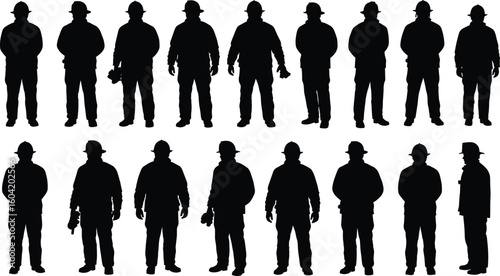 Construction worker silhouette collection, hardhat laborer vector set, industrial safety clipart, builder figures illustration, workman black outlines design.
