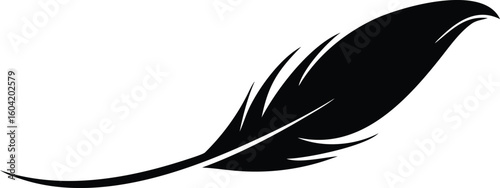 Elegant Black Quill Pen Silhouette Art on White Background Design Element