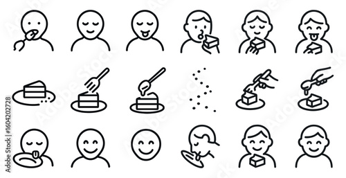 Food and cooking icon set – outline, eating, culinary symbols collection