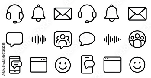 Communication and interaction icons set – outline, line, messaging symbols