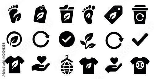 Recycling and eco silhouette icons set – waste, sustainability, green symbols