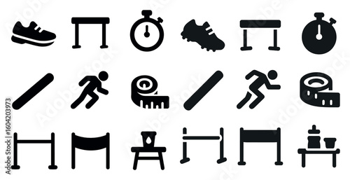 Track and field solid icons set – silhouette, athletics, sports symbols