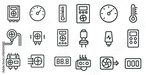 Industrial automation icons set – line, outline, manufacturing and control symbols