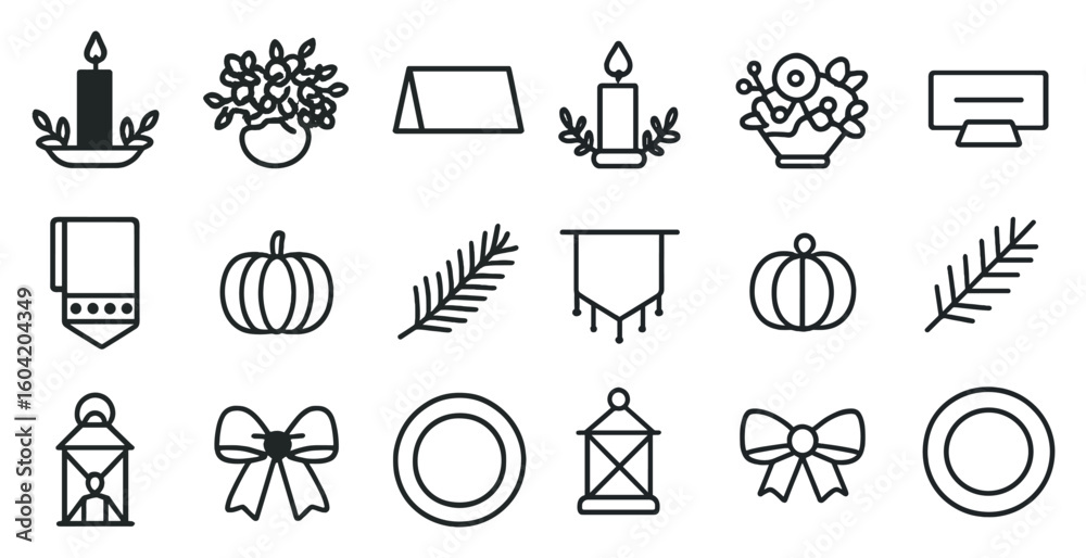Naklejka premium Home decor outline icons set – line, linear, style and interior design symbols