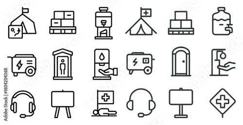 Emergency and safety icons set – outline, linear, rescue and health symbols