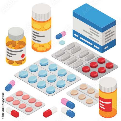 Collection of various prescription and over the counter medications in bottles and blister packs