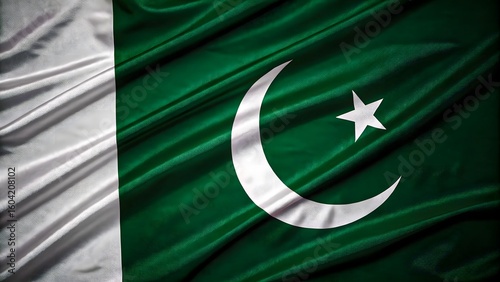 Wallpaper Mural waving pakistan national flag on dark textured fabric background

 Torontodigital.ca