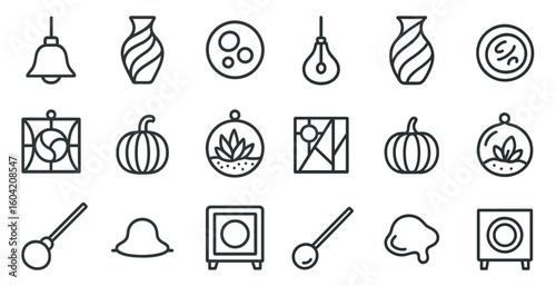 Ceramics and pottery icons set – line, outline, crafting and decorative symbols