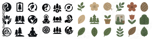 Nature and environment solid icons set – filled, eco-friendly, green symbols