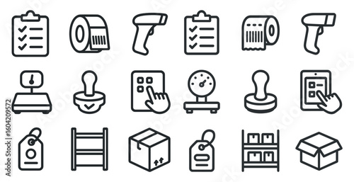 Warehouse management line icons set – logistics, inventory, supply chain symbols