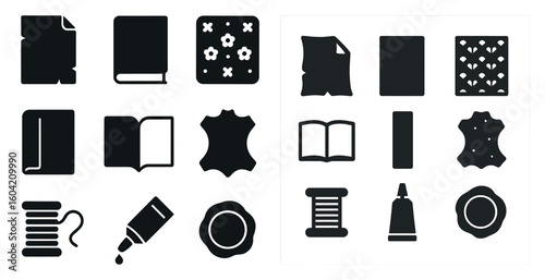 Crafting and sewing solid icons set – filled, flat, needlework and design symbols