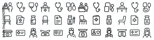 Healthcare and medical outline icons set – line, clean, health symbols for clinics