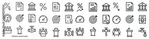 Economic inflation outline icons set – line, financial, business management symbols