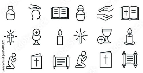 Religious and spiritual icons set – outline, silhouette, faith and worship symbols