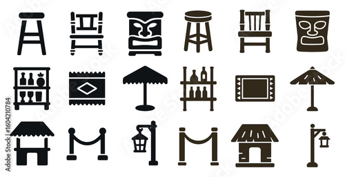 Furniture and decor silhouette icons set – solid, filled, interior and home design symbols