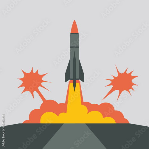 Rocket launch with explosive fire and smoke