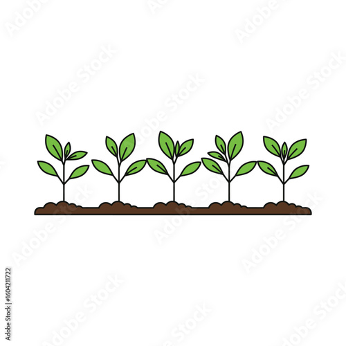 Illustration of green seedlings emerging from fertile brown soil, symbolizing new life, growth, and sustainable agricultural practices for a thriving natural environment.