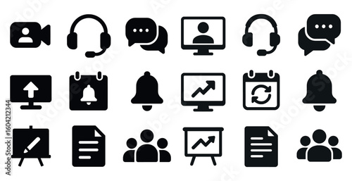 Communication and technology icons set – solid, filled, digital media concepts