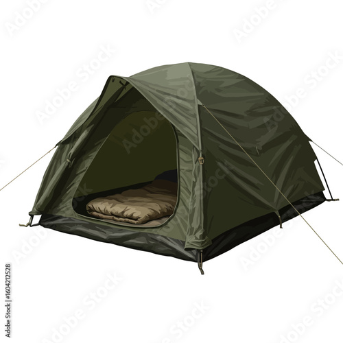 Olive Green Dome Tent Awaiting Adventurers: Detailed Vector Illustration.
