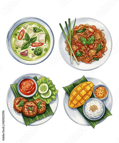set of food Painting Thai food