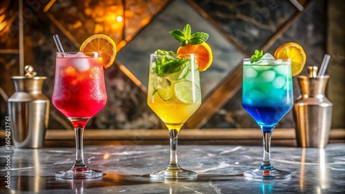 Wallpaper Mural Trio of Colorful Cocktails on Marble Bar Top
 Torontodigital.ca