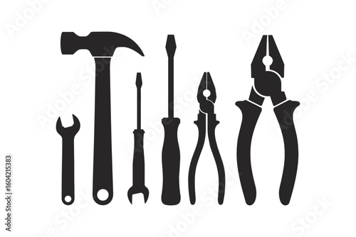 Hand Tools Vector Icons Set Hammer Screwdriver Wrench Pliers