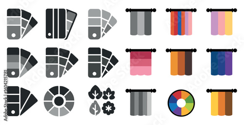 Color palette flat icons set – tools, hues, design and creative elements