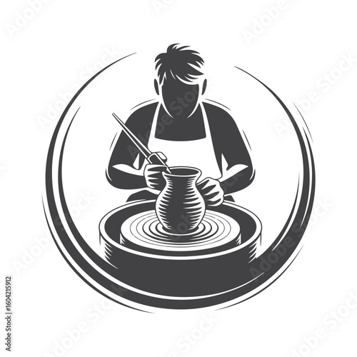 Person shaping clay on pottery wheel vector