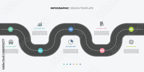 Infographic template for business. Steps Modern Timeline diagram with road journey concept, presentation