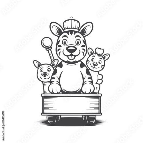 Royal tiger family in a cart with a scepter king
