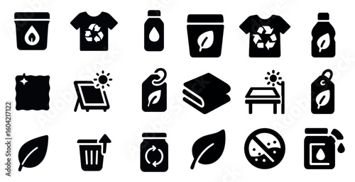 Eco-friendly solid icons set – sustainable, green, recycling symbols