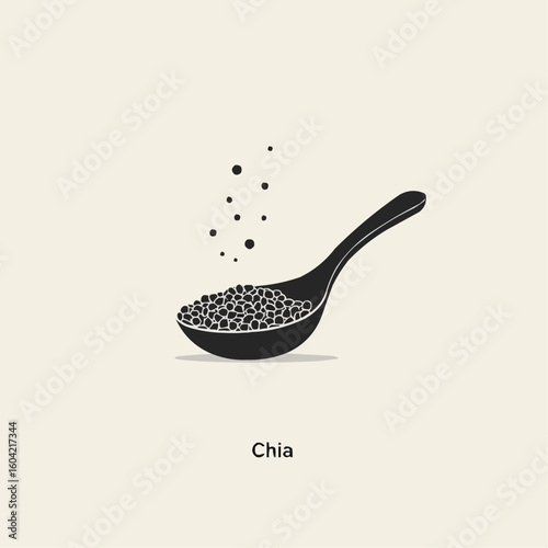 Chia seeds in spoon with monochrome style and simple design  