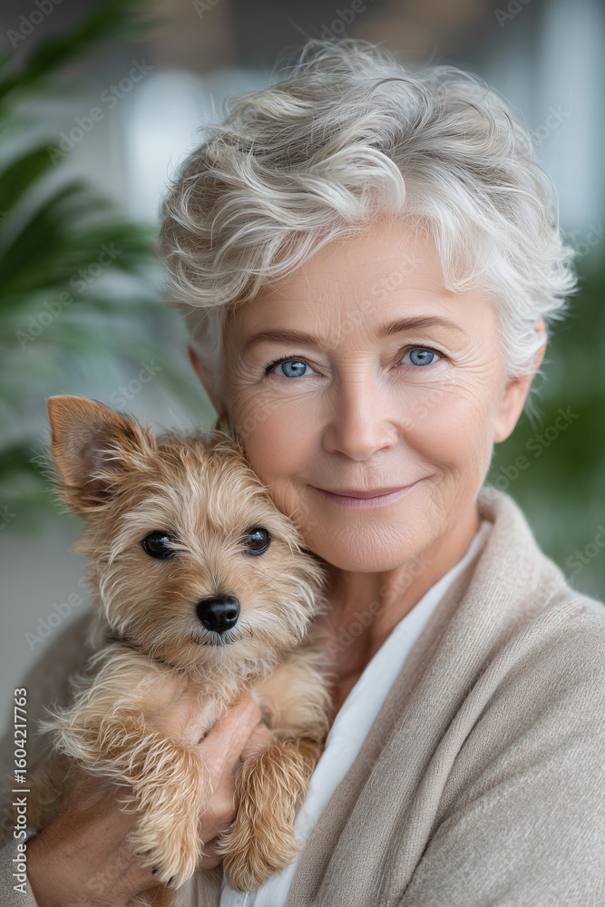 A woman is holding a small dog A woman is holding a small dog