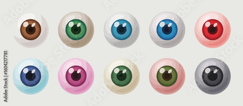 Collection of realistic human eyeballs with different iris colors