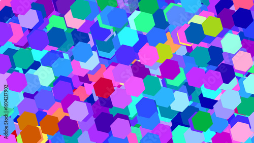 Hexagon Array of Colors: An eye-catching image features an intricate array of colorful hexagons, overlapping to create a dynamic and engaging abstract composition.